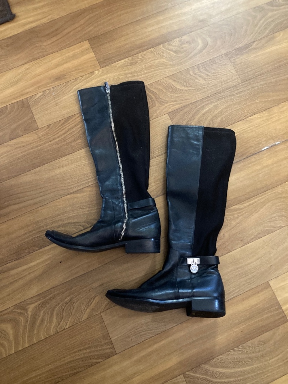 Michael Kors Hamilton Tall Black Stretch Leather Riding Boots Size 7 Womens